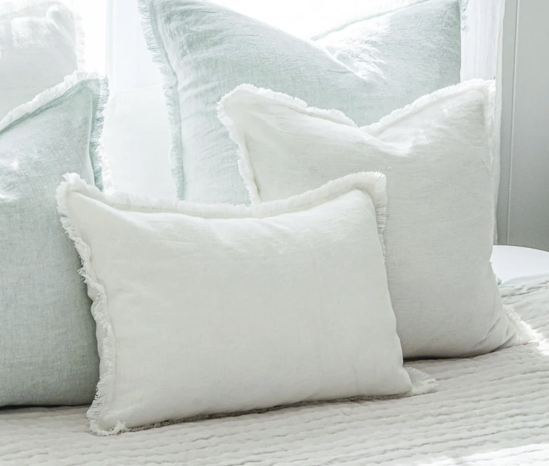 Anaya Home White Fringe So Soft Linen Pillow 14x20