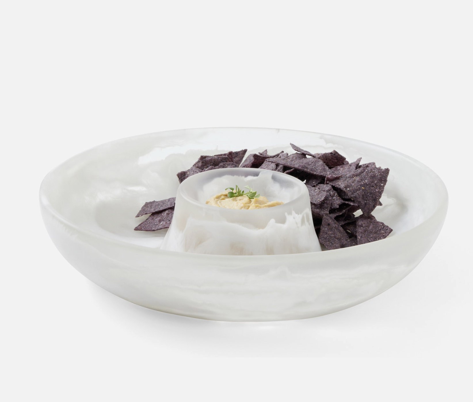 Blue Pheasant HUGO, White Swirled, Chip and Dip Bowl, Resin
