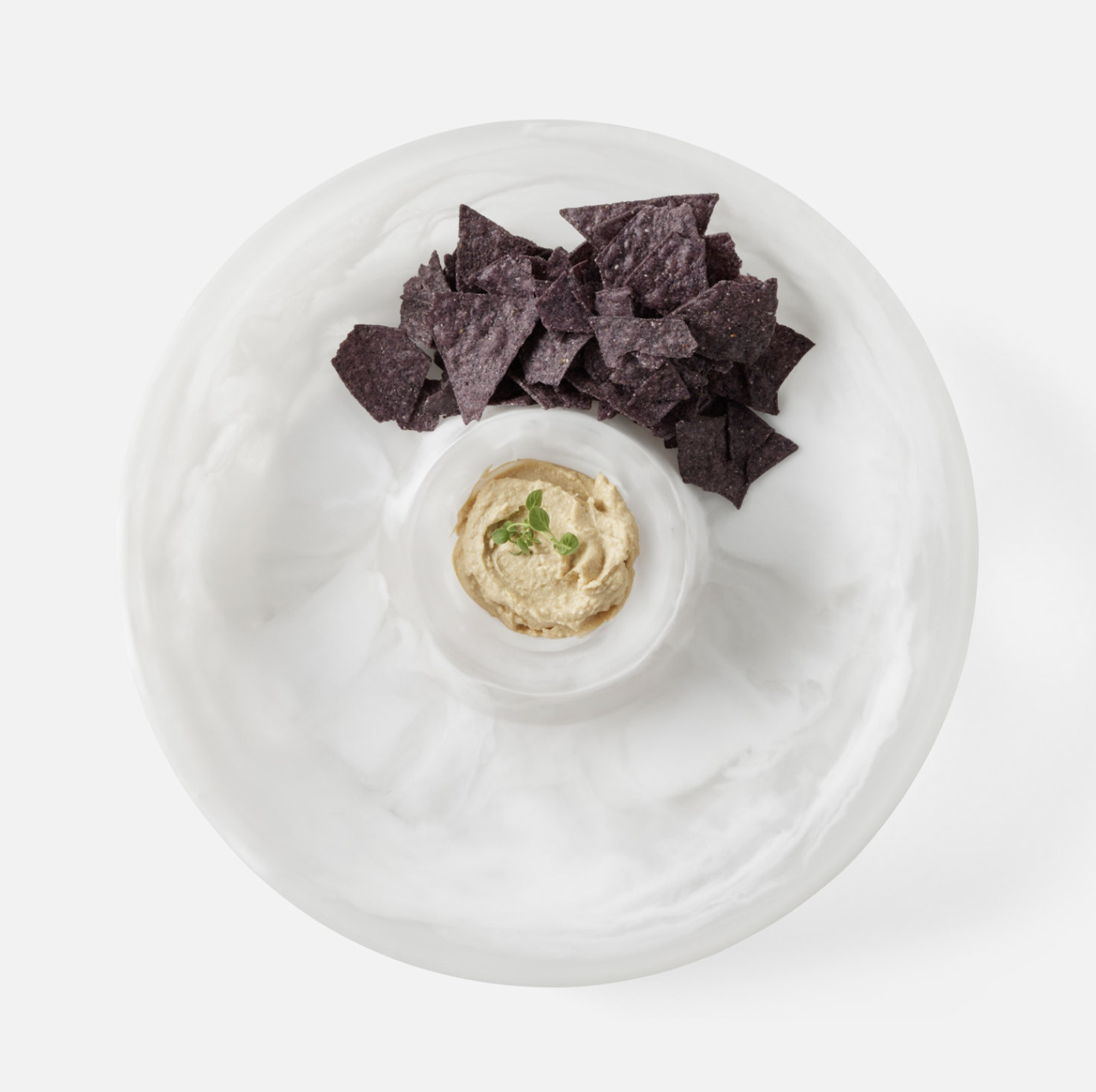 Blue Pheasant HUGO, White Swirled, Chip and Dip Bowl, Resin