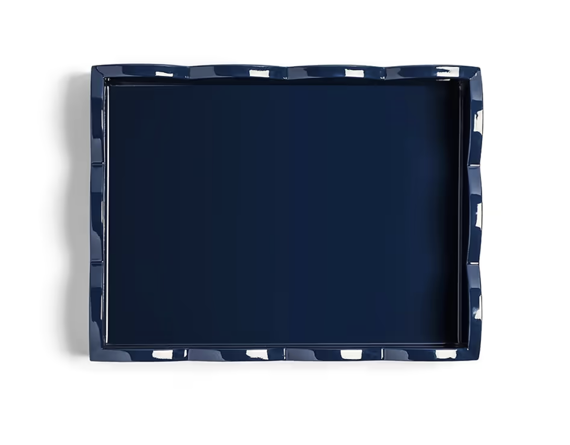 Addison Ross 17x13 Scallop Tray Pale Denim & Navy