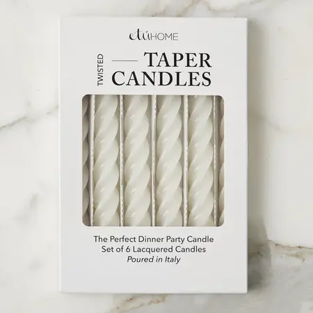Etu Home Lacquered Twisted Taper Candles, White Set of 6