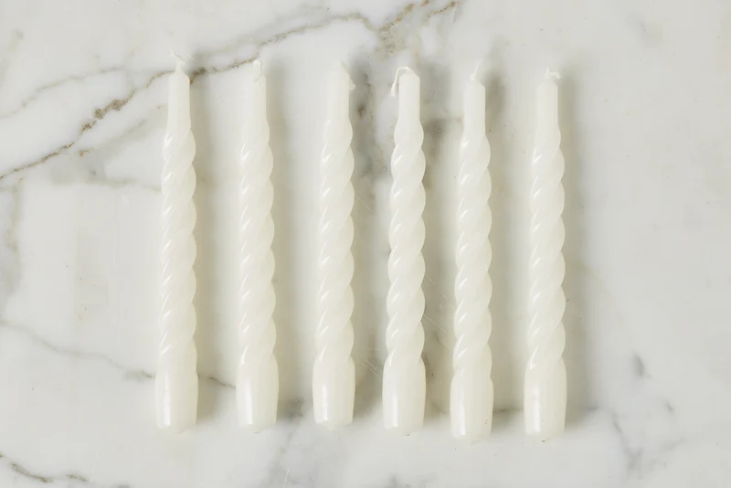 Etu Home Lacquered Twisted Taper Candles, White Set of 6