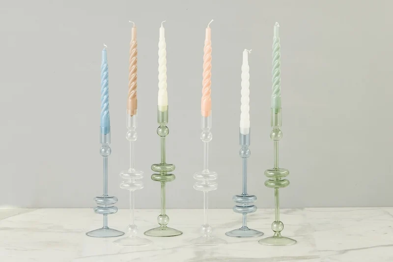 Etu Home Lacquered Twisted Taper Candles, White Set of 6