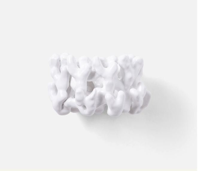 Blue Pheasant Sasha, White Coated, Coral Napkin Ring, Set of 4