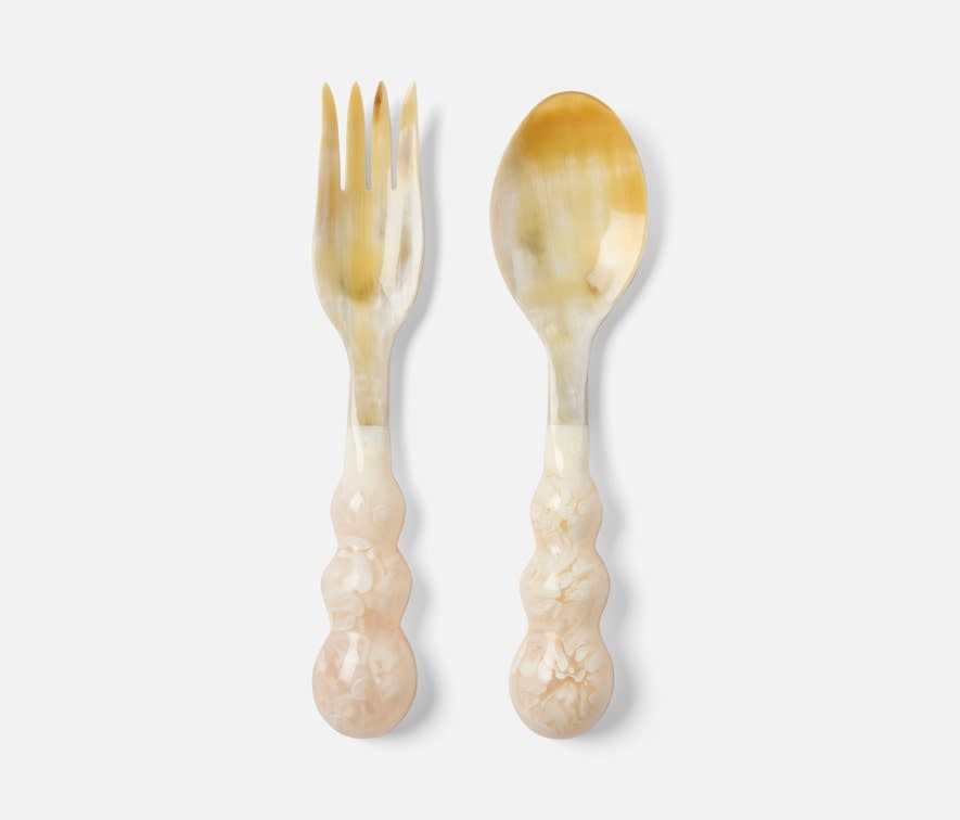Blue Pheasant Jasmine Horn/Resin Natural/Ivory Swirled Serving Set of 2