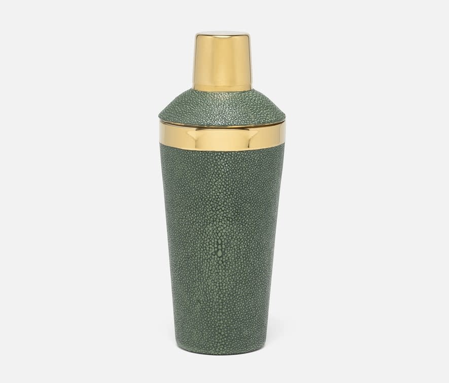 Blue Pheasant Langston Juniper/Gold Cocktail Shaker Realistic Faux Shagreen/Brass