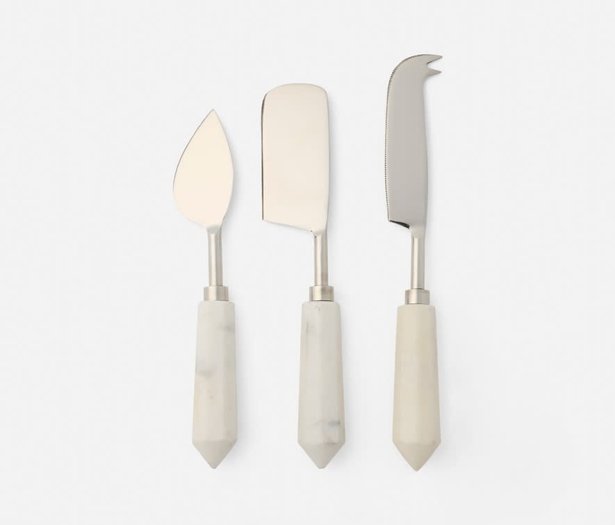 Blue Pheasant PRISCILLA, White/Polished Silver, Cheese Knives, Stainless Steel/Marble, Boxed Set of 3