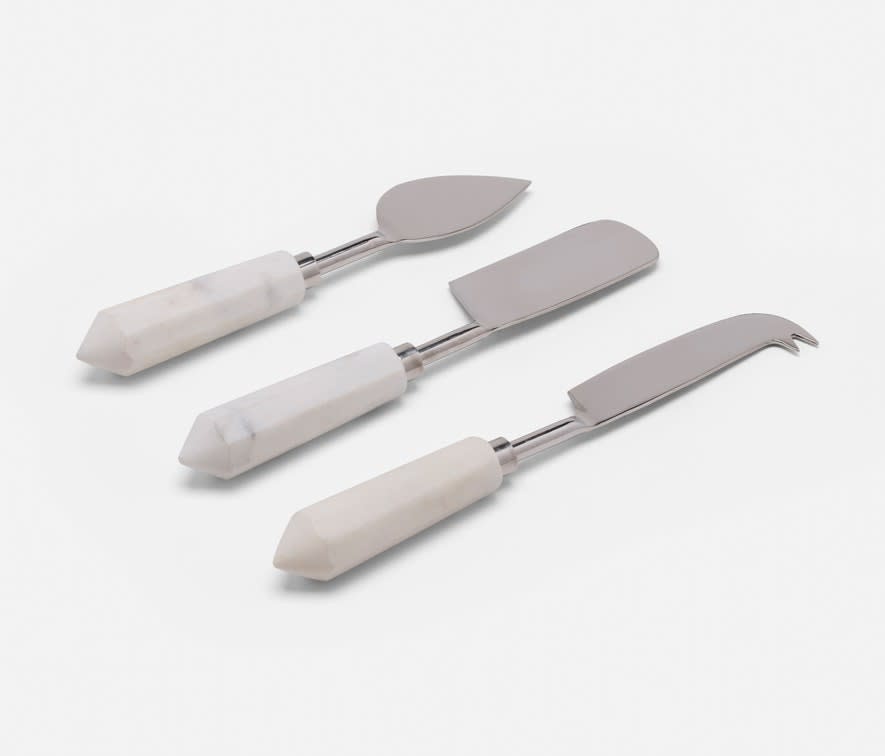 Blue Pheasant PRISCILLA, White/Polished Silver, Cheese Knives, Stainless Steel/Marble, Boxed Set of 3