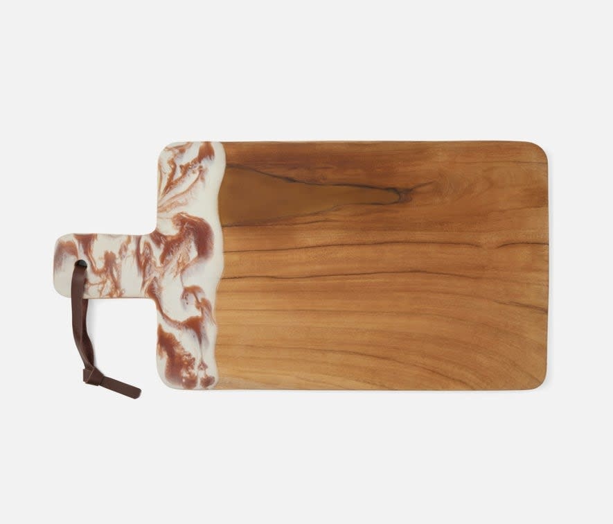 Blue Pheasant AUSTIN, Amber Swirled Resin/Natural Teak, Serving Board, 16.5x8