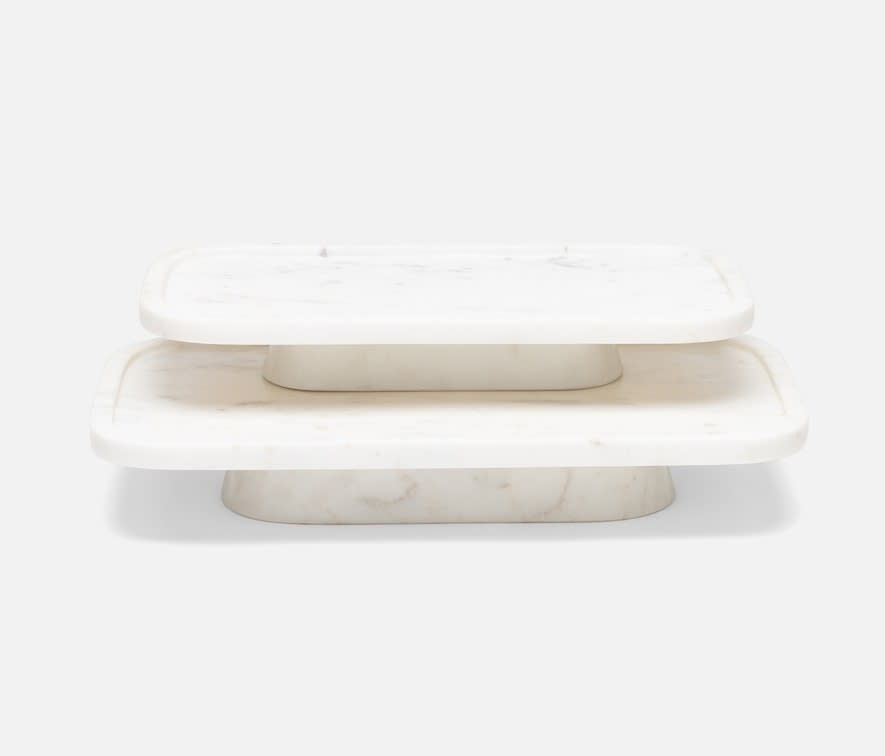 Blue Pheasant PIETRO, White, Rectangular Serving Platters W/ Stand, Marble, Small