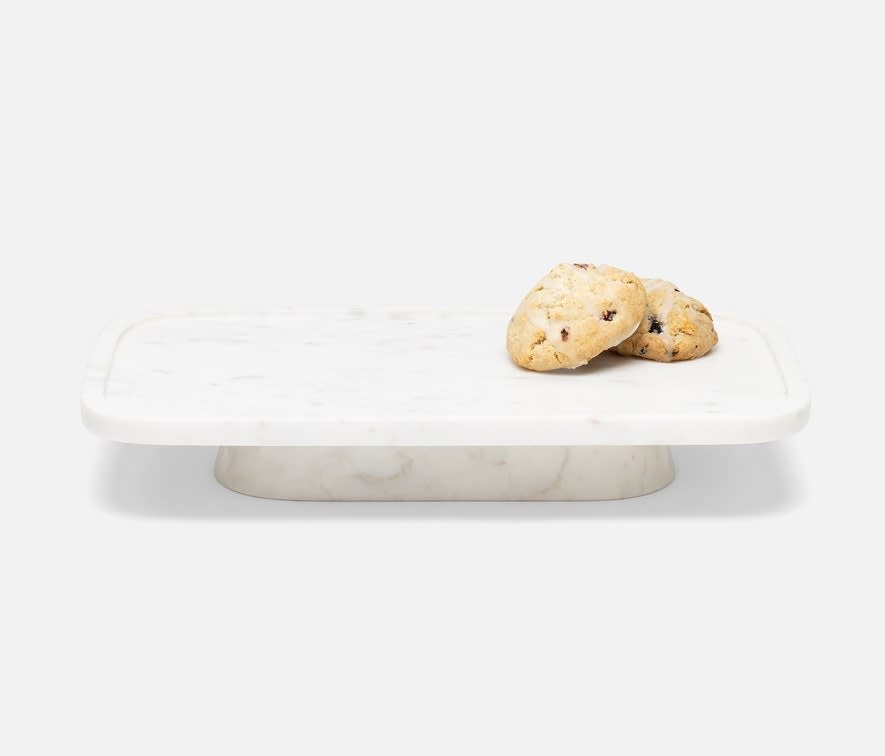 Blue Pheasant PIETRO, White, Rectangular Serving Platters W/ Stand, Marble, Small