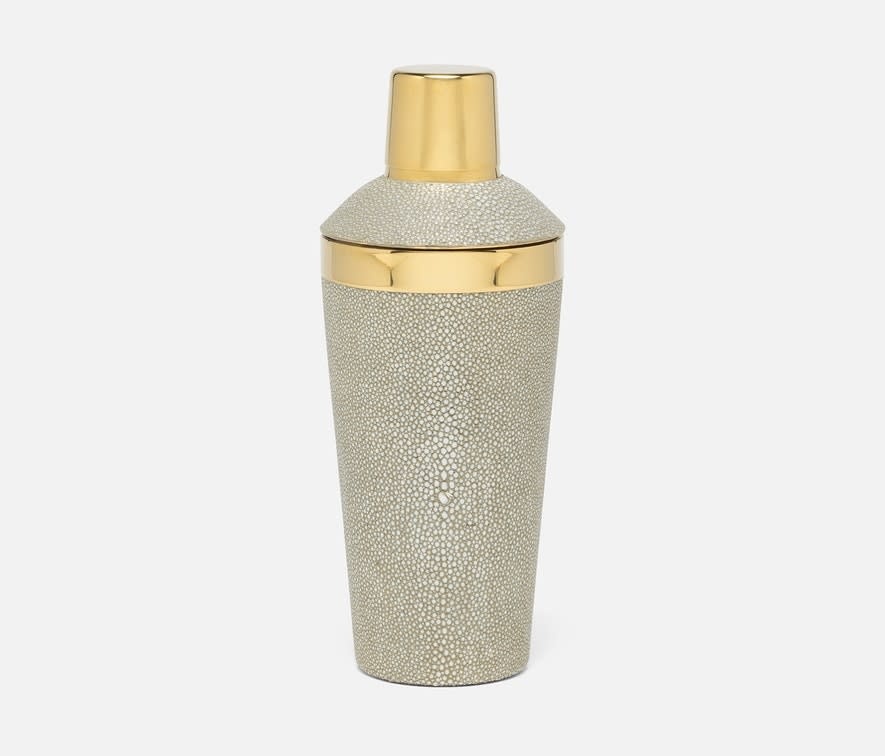 Blue Pheasant Langston Sand/Gold Cocktail Shaker Realistic Faux Shagreen/Brass
