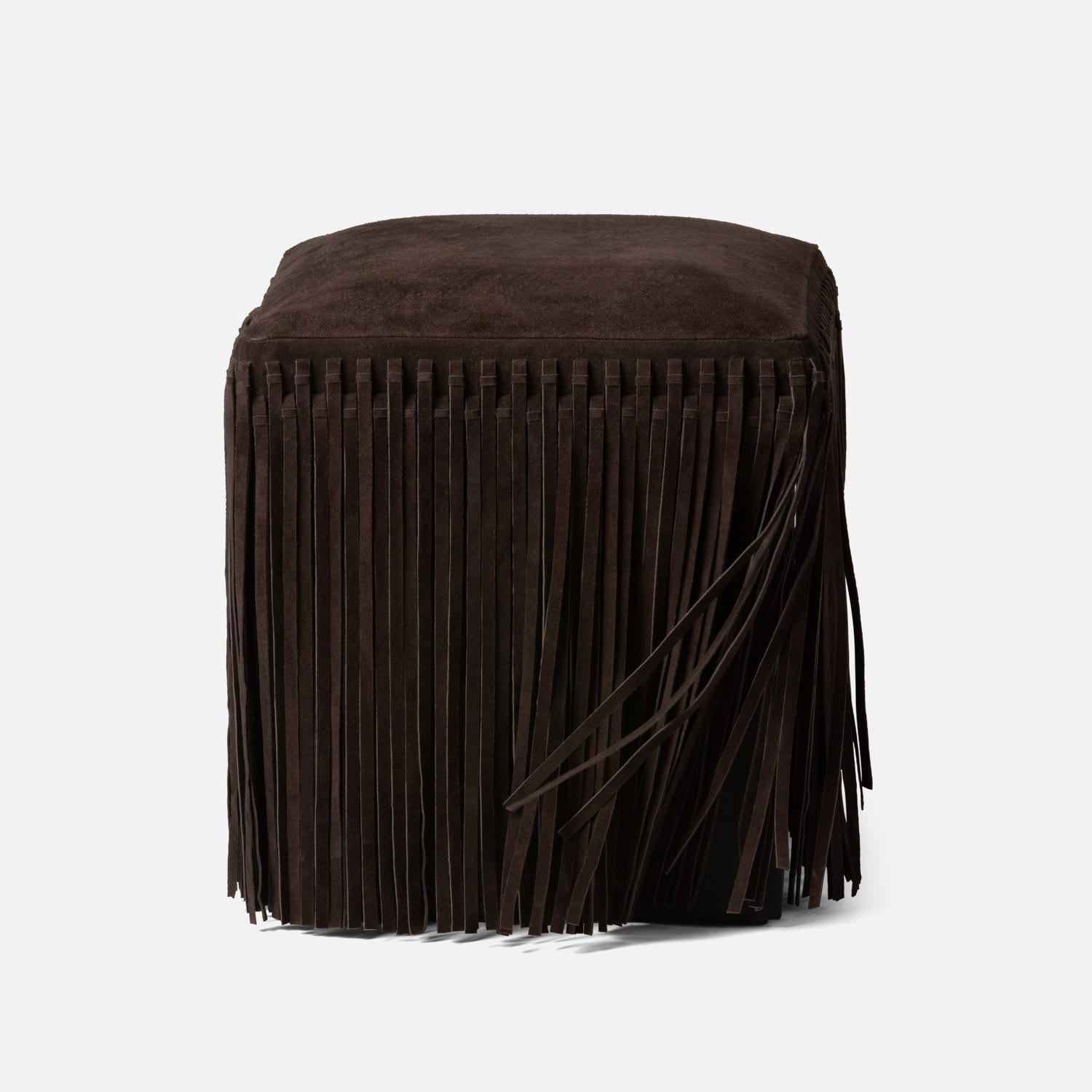 Made Goods Hallie Fringe Suede Stool Chocolate Suede