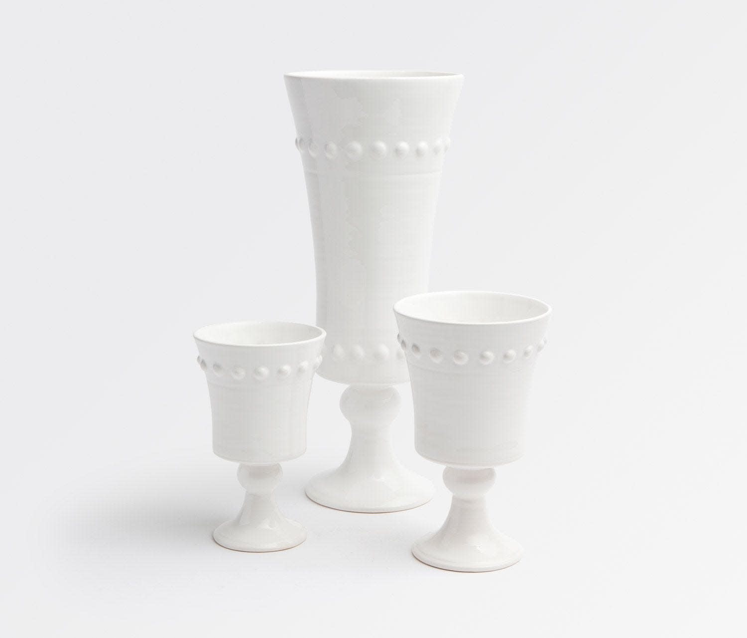 Blue Pheasant White Beaded Rim Vase