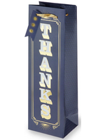 Navy Retro Thanks Single Bottle Wine Bag
