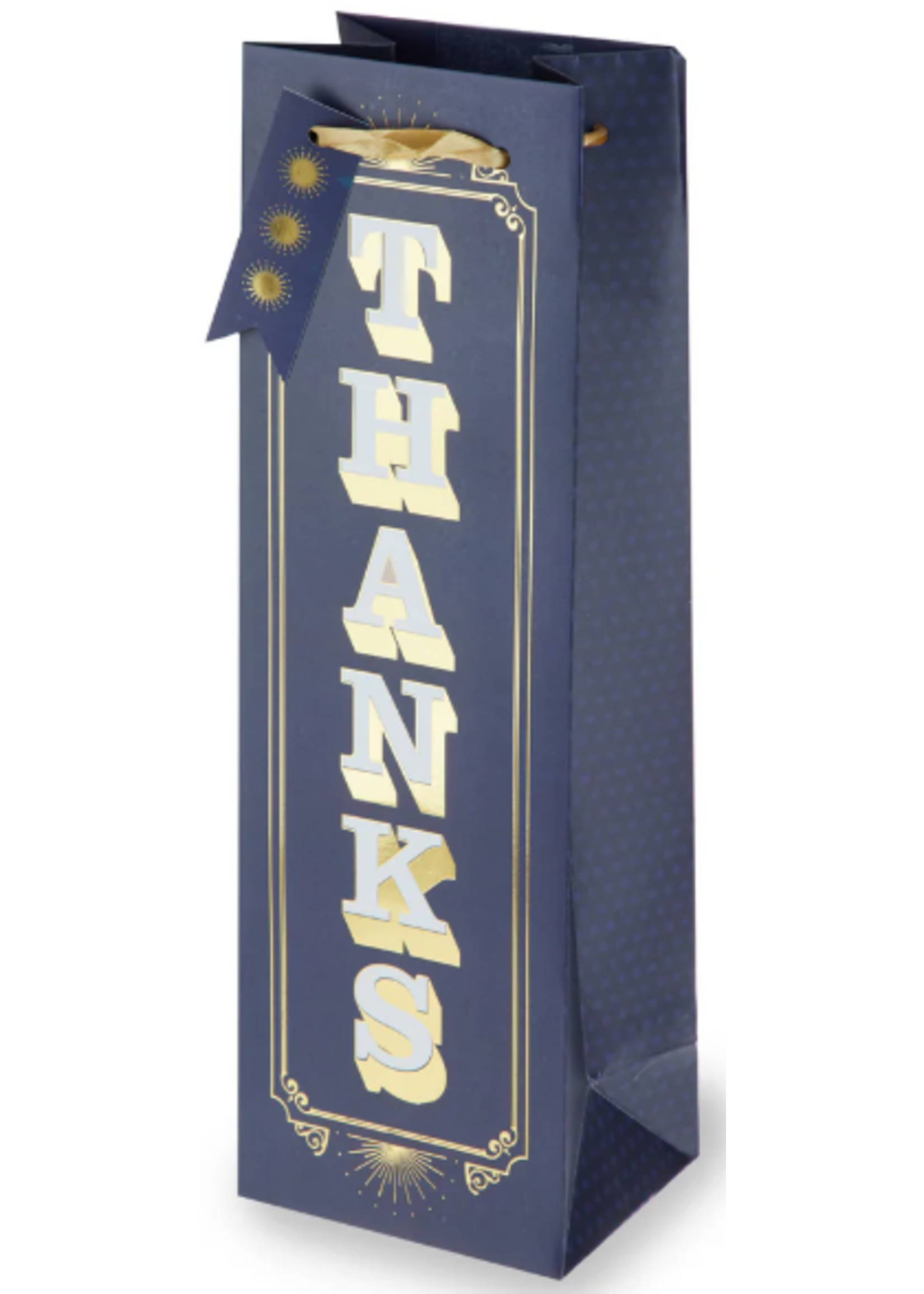 Navy Retro Thanks Single Bottle Wine Bag