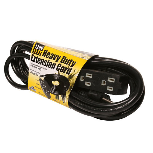 Hydrofarm Heavy Duty 3 Outlet Power Strip / Extension Cord, 120V, 12'