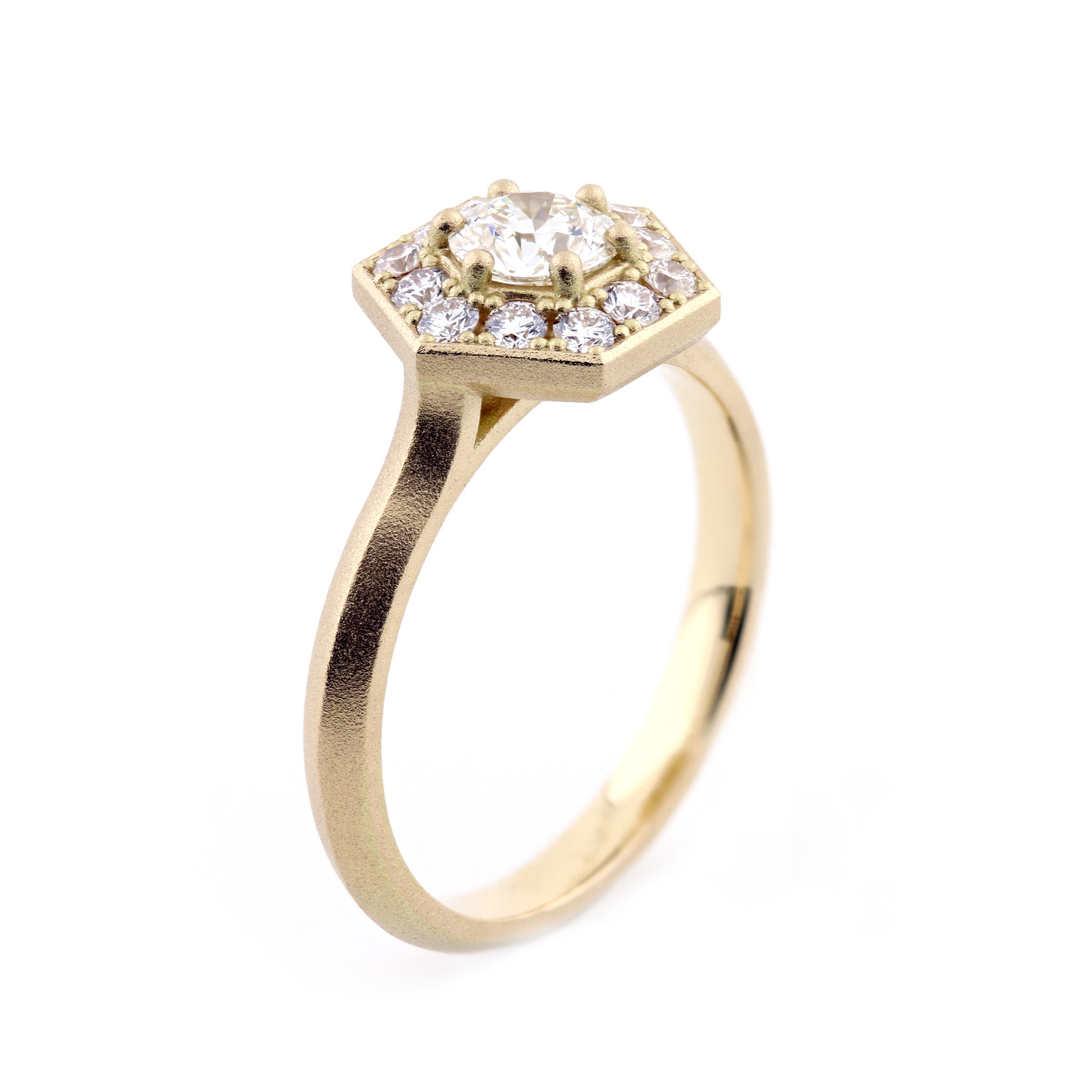 Baxter Moerman Hex Halo Ring with Round Diamond