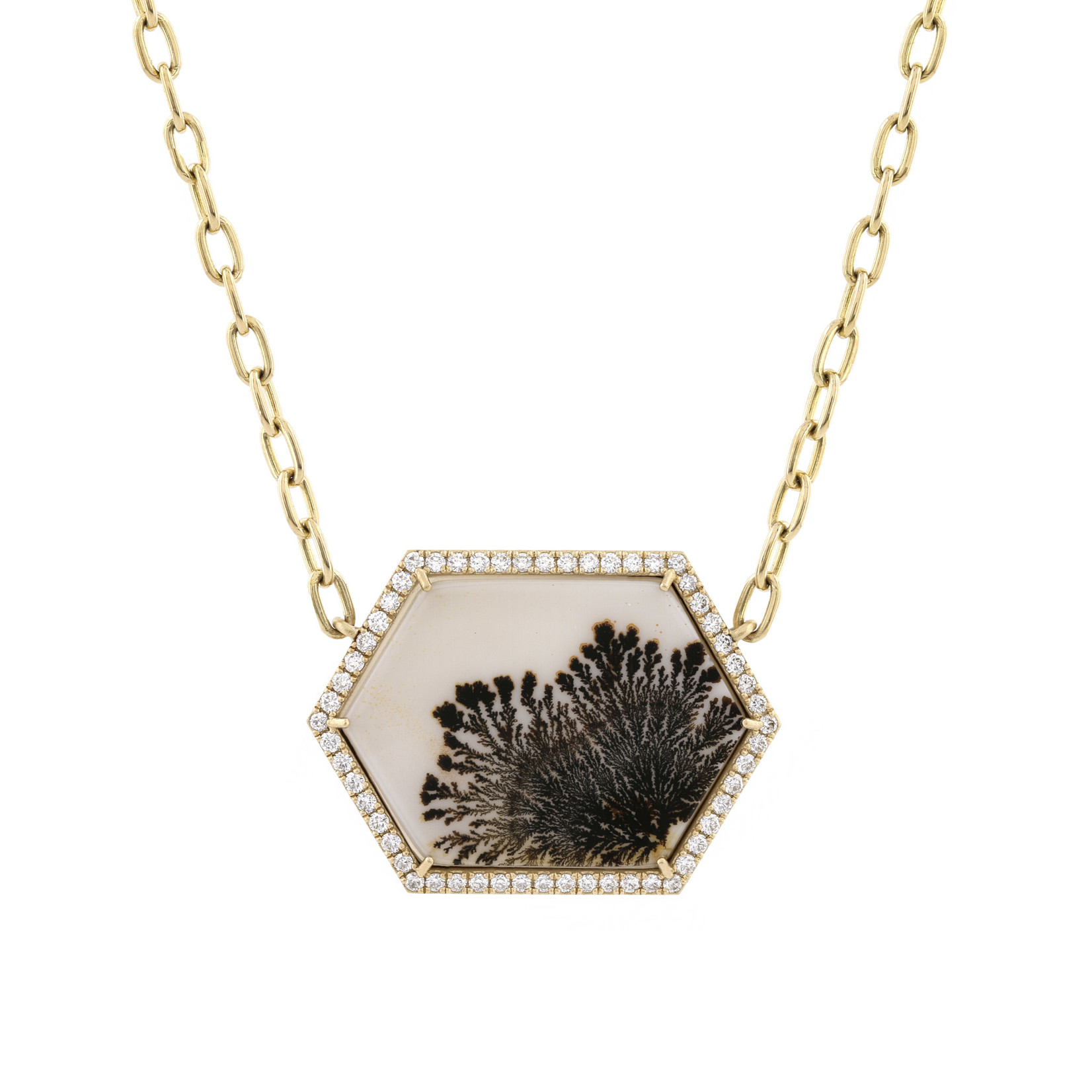 Baxter Moerman Hex Halo Necklace with Dendritic Agate and Diamonds