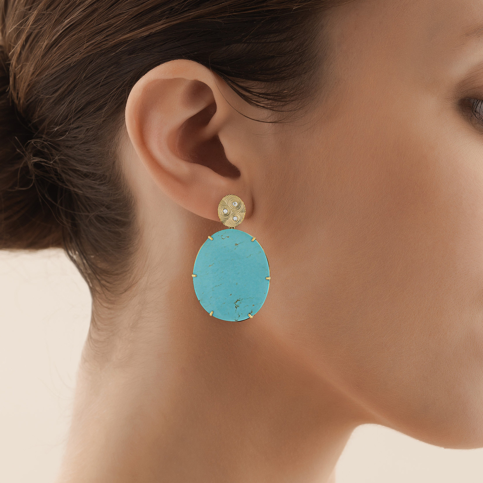 Baxter Moerman Ripple Earrings with Kingman Turquoise and Rose Cut Diamonds