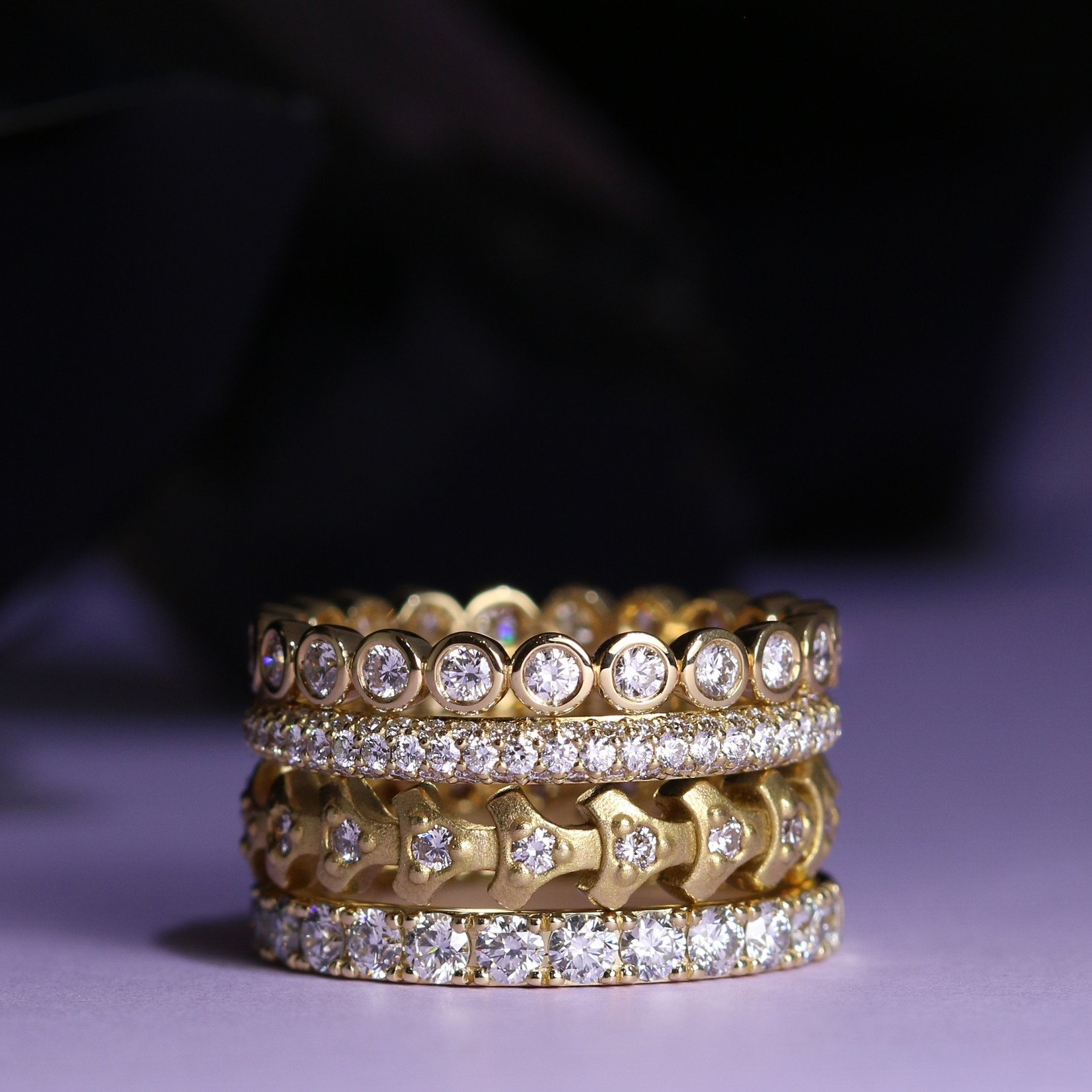 White Gold Half Eternity Band/ Moissanite Wedding Ring/ Women's Stacki
