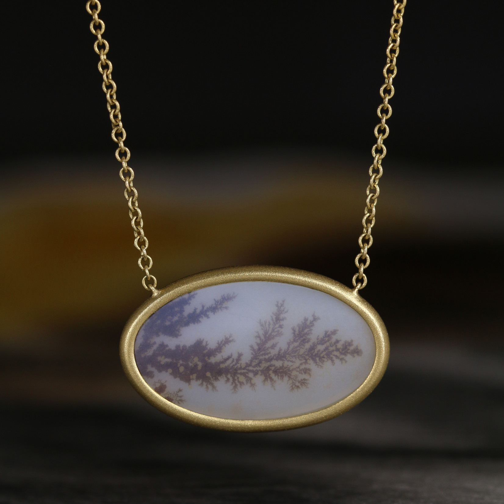 Baxter Moerman Oval Dentritic Agate Necklace in Yellow Gold