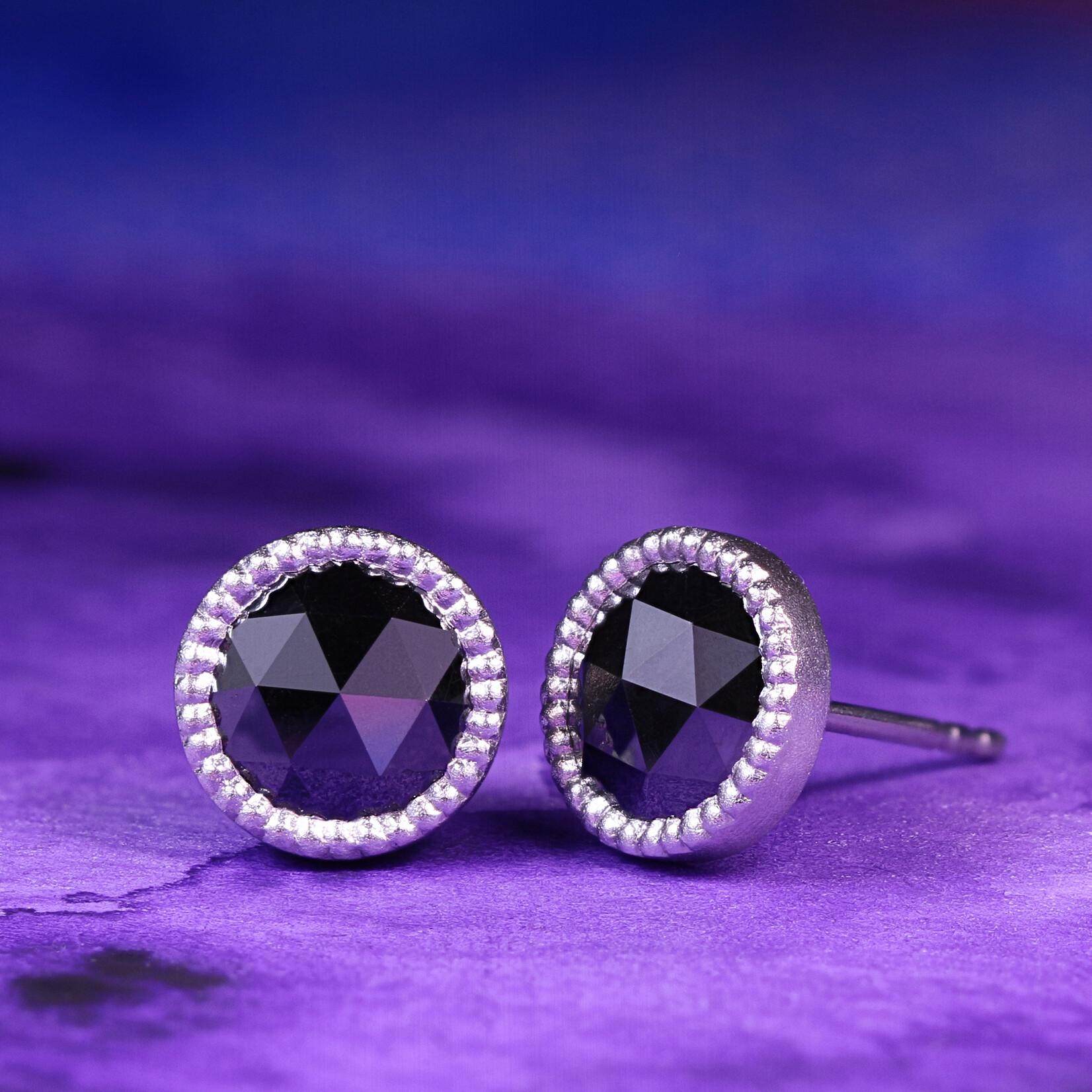 Baxter Moerman Rose Cut Black Diamond Stud Earrings - 7mm