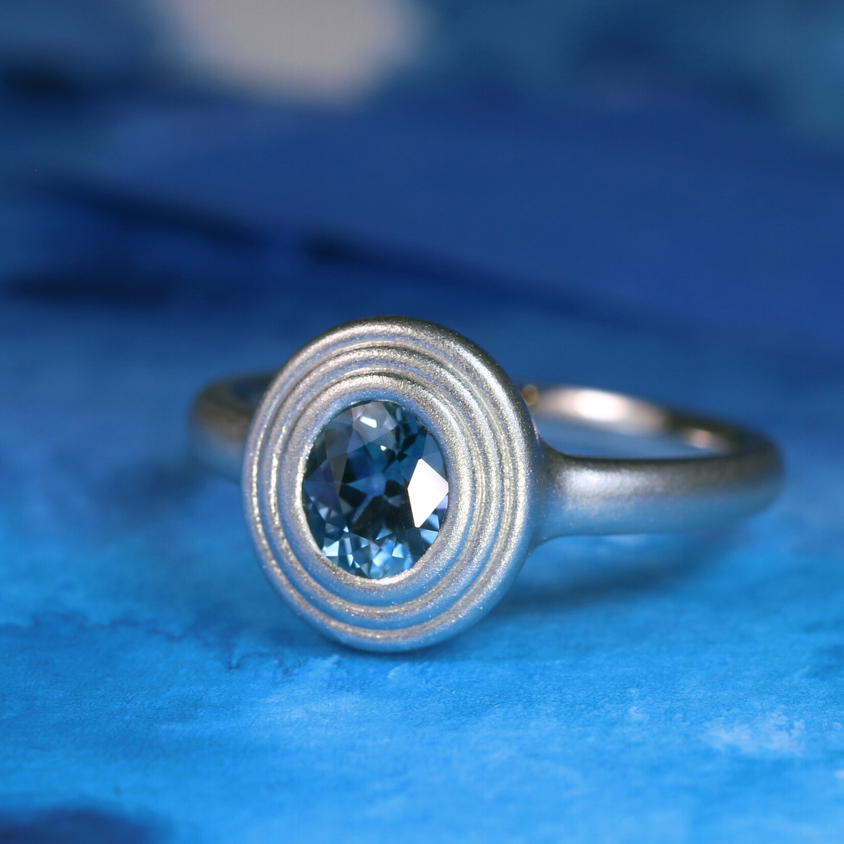 Baxter Moerman Ripple Signet Ring with Montana Sapphire