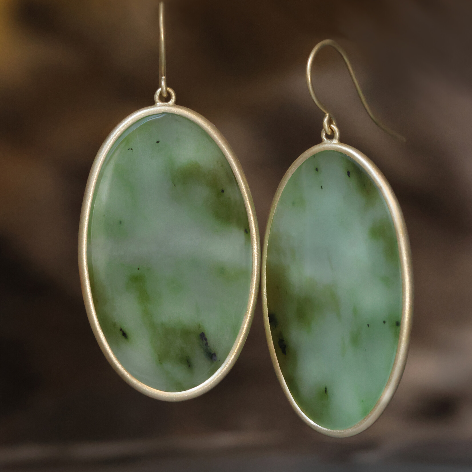 Baxter Moerman Siberian Green Jade Drop Earrings - Oval