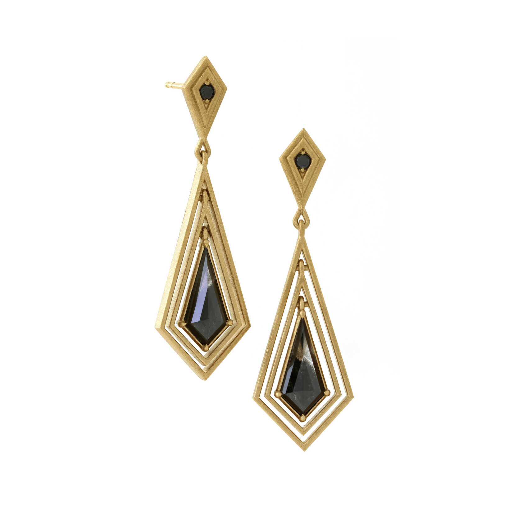 Baxter Moerman Ripple Earrings with Kite Shaped Salt & Pepper Diamonds