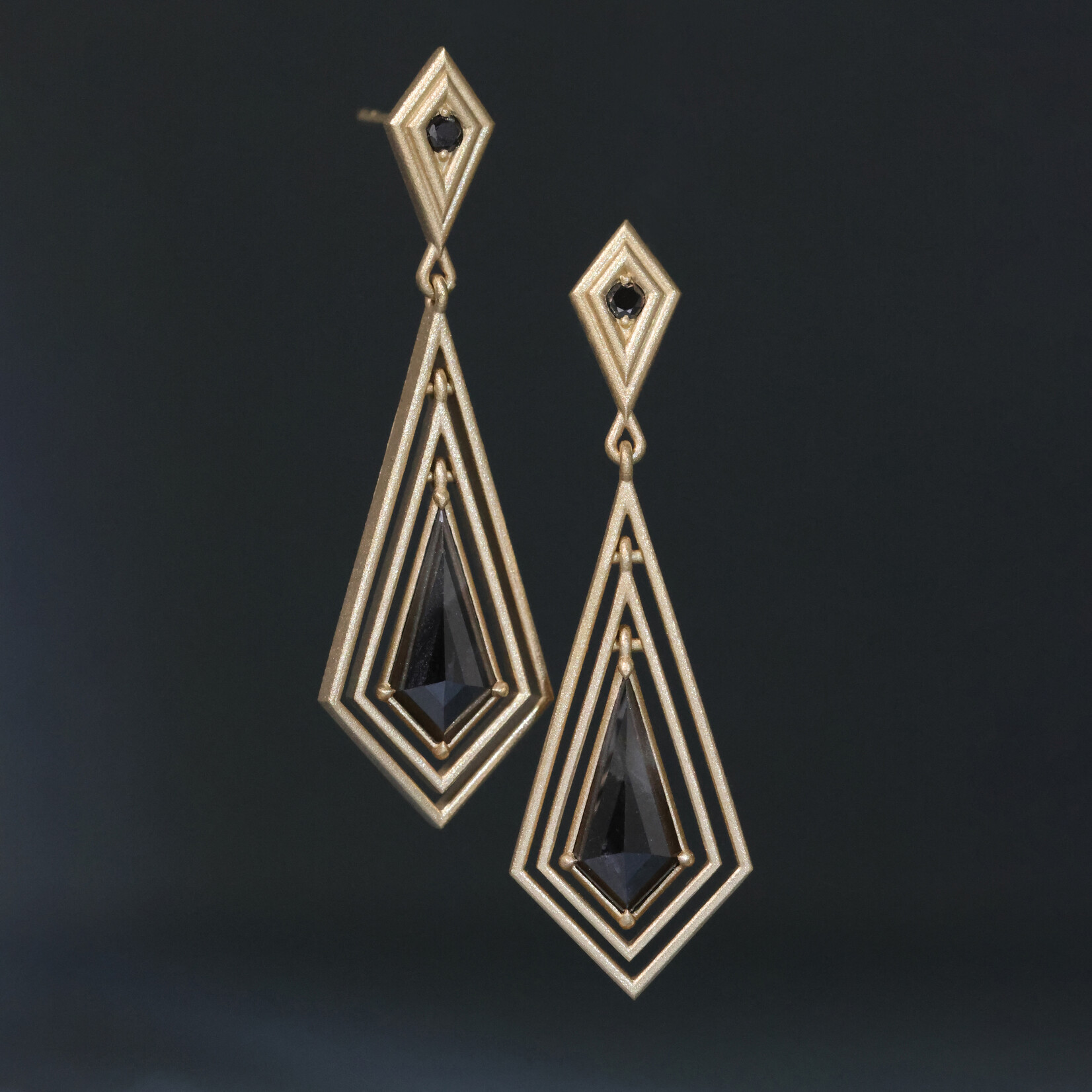 Baxter Moerman Ripple Earrings with Kite Shaped Salt & Pepper Diamonds