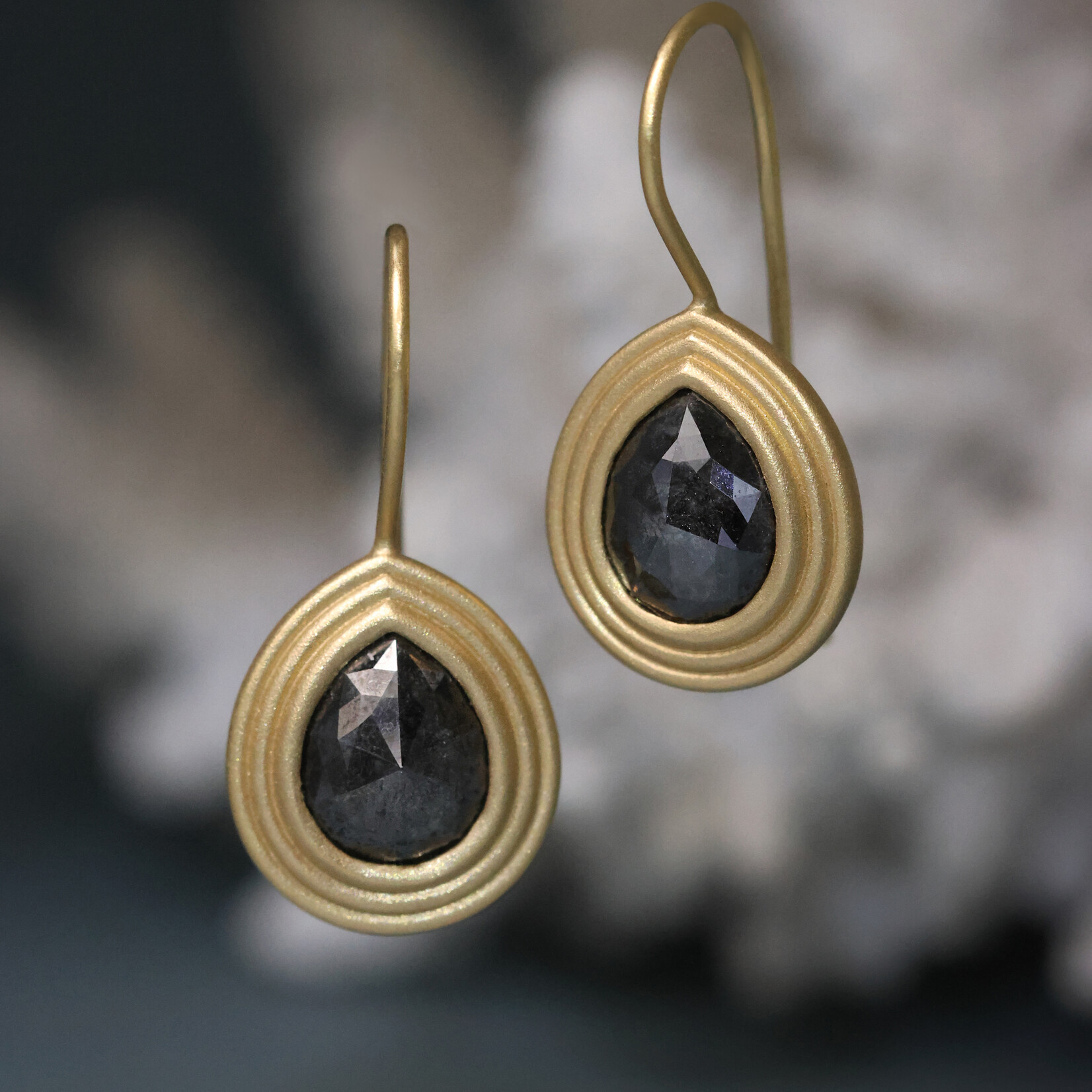 Baxter Moerman Ripple Drop Earrings with Rose Cut Black Diamonds
