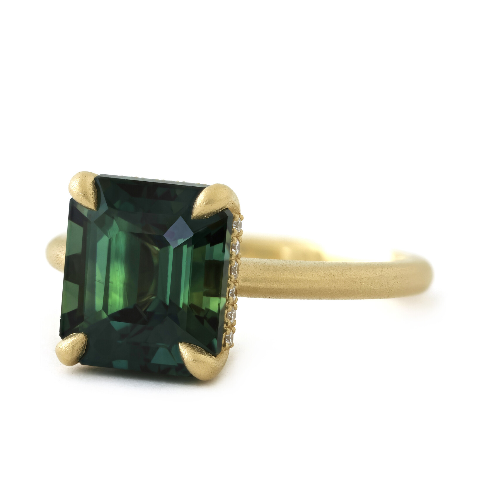Baxter Moerman Aiko Ring with Teal Sapphire Ring and Hidden Halo