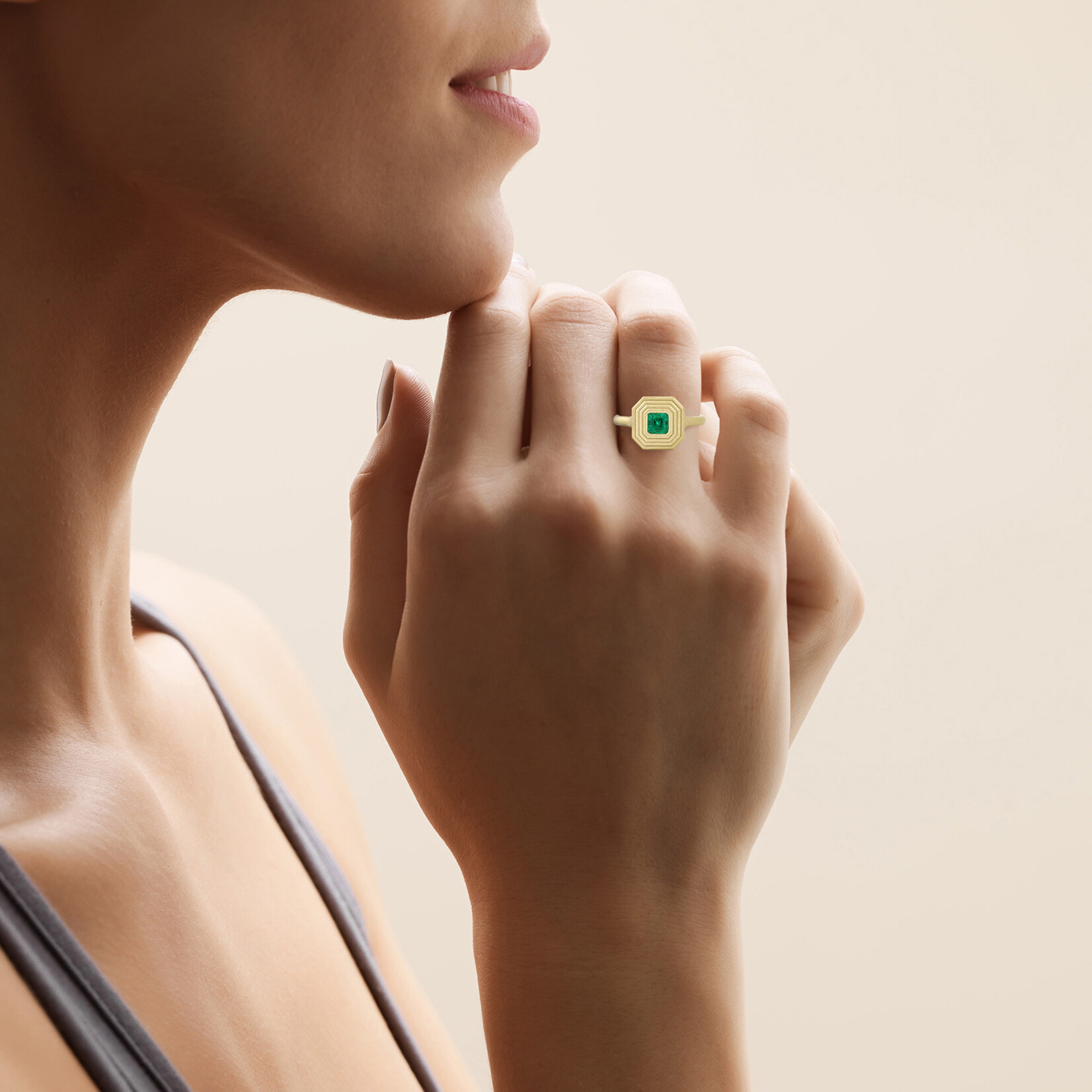 Baxter Moerman Ripple Ring with Emerald