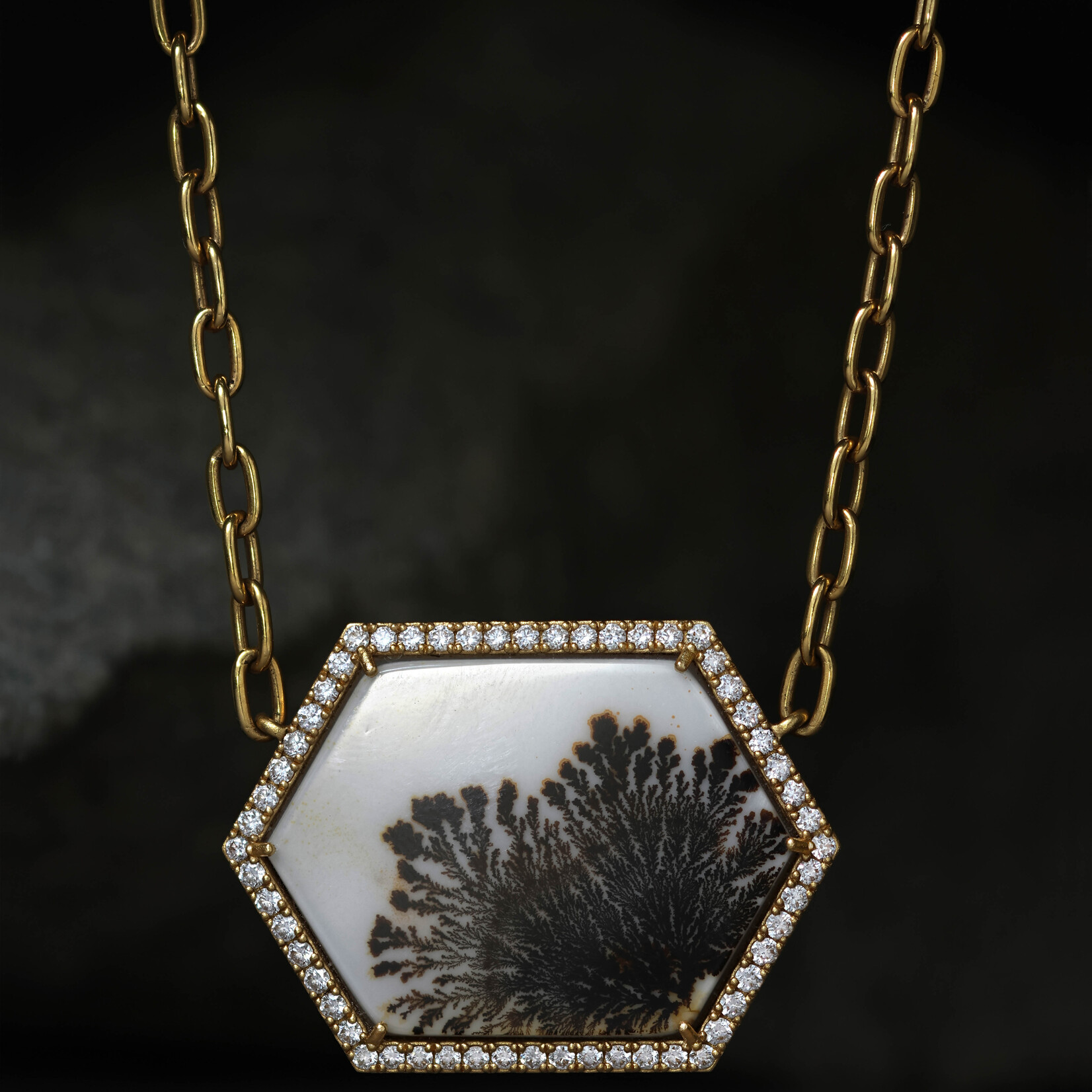 Baxter Moerman Hex Halo Necklace with Dendritic Agate and Diamonds