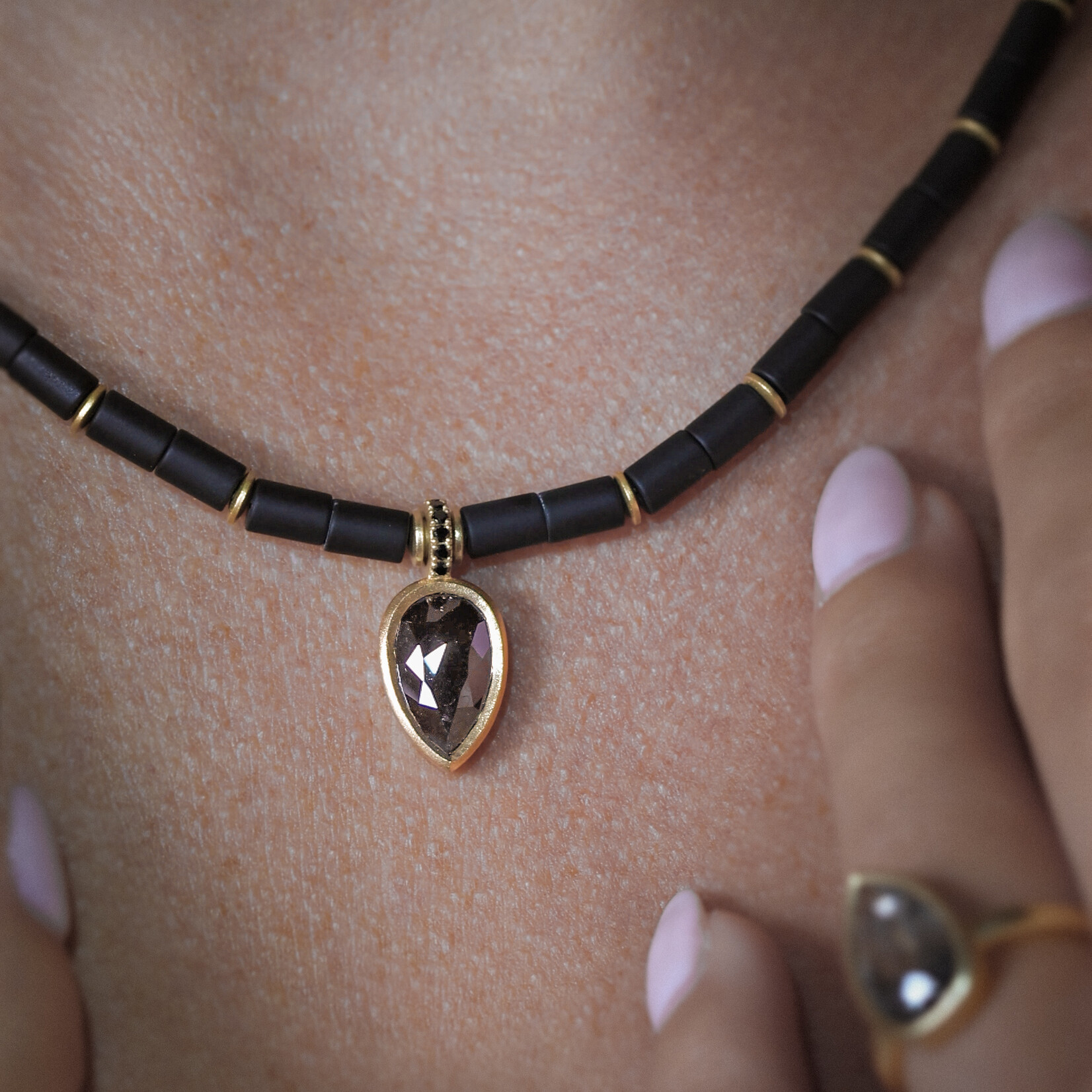 Baxter Moerman 3.34ct Rose-Cut Black Diamond & Onyx Necklace
