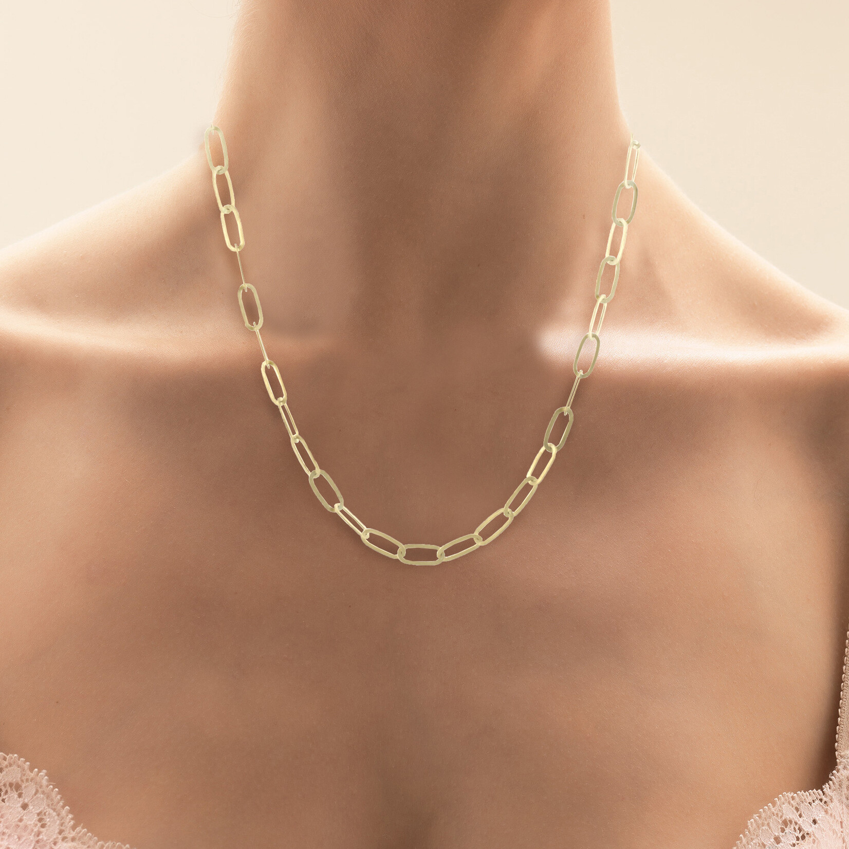 Baxter Moerman Niki Flat Link Necklace 20” Handmade Chain 18K gold