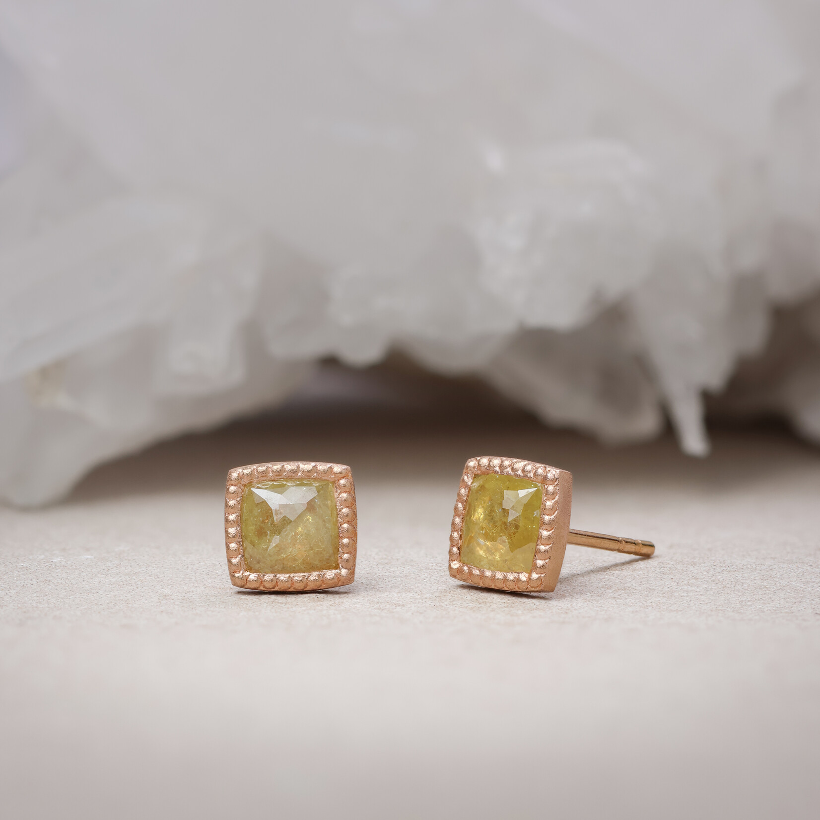 Baxter Moerman Rose Cut Yellow Diamond Stud Earrings