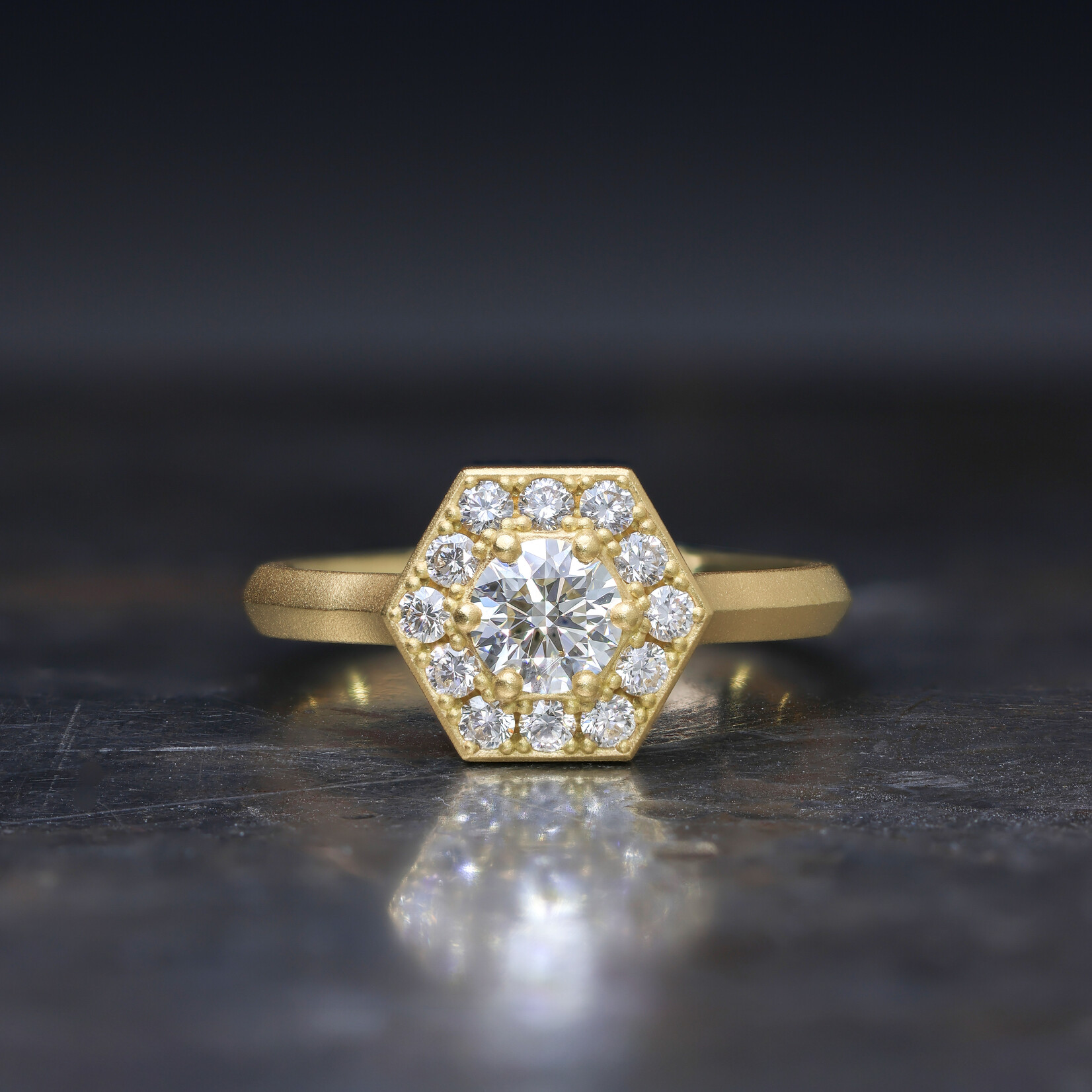 Baxter Moerman Hex Halo Ring with Round Diamond