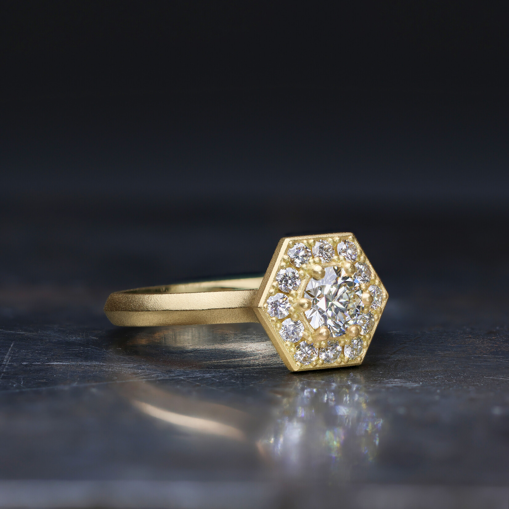 Baxter Moerman Hex Halo Ring with Round Diamond