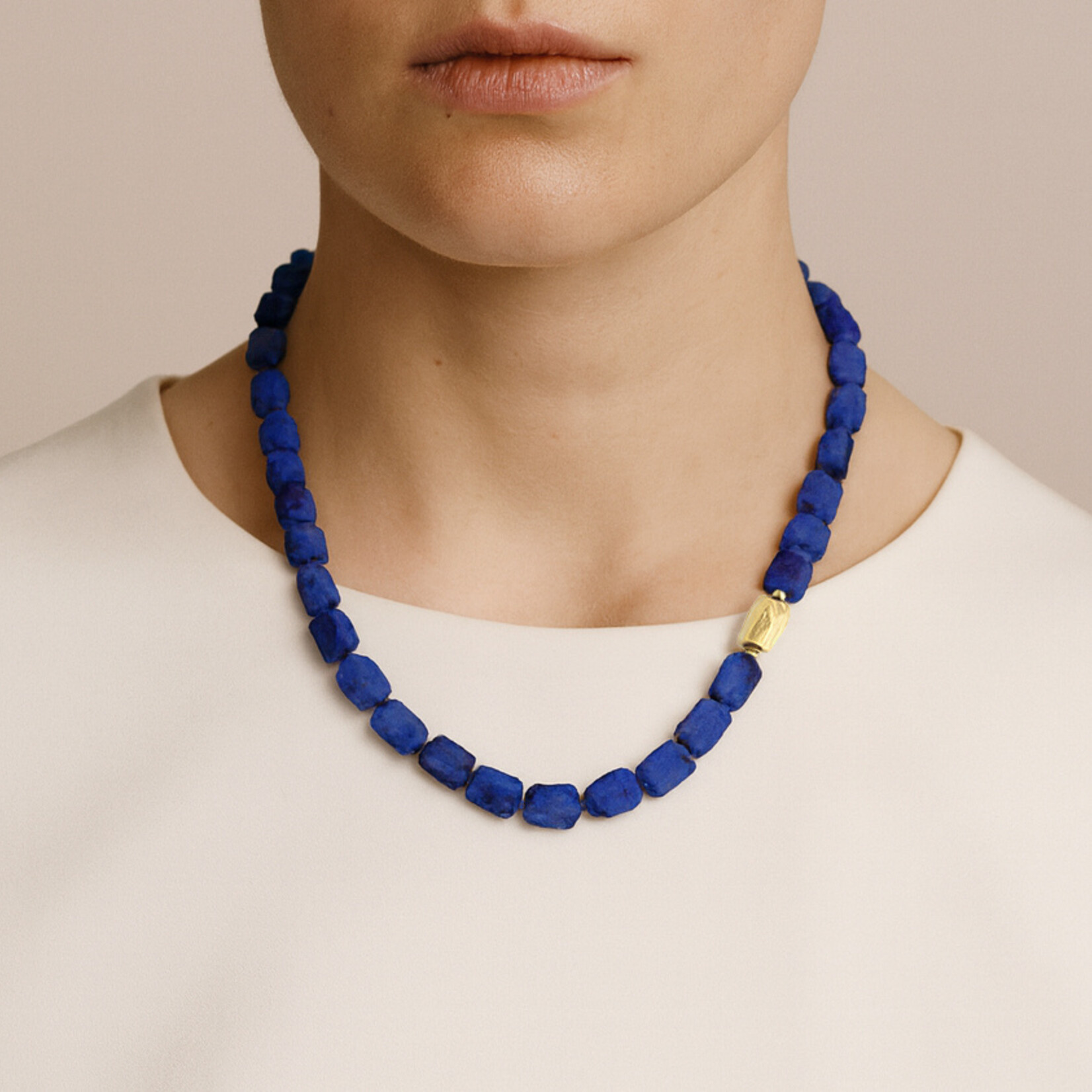 Baxter Moerman Afghan Lapis Bead Necklace with 18K Gold Clasp