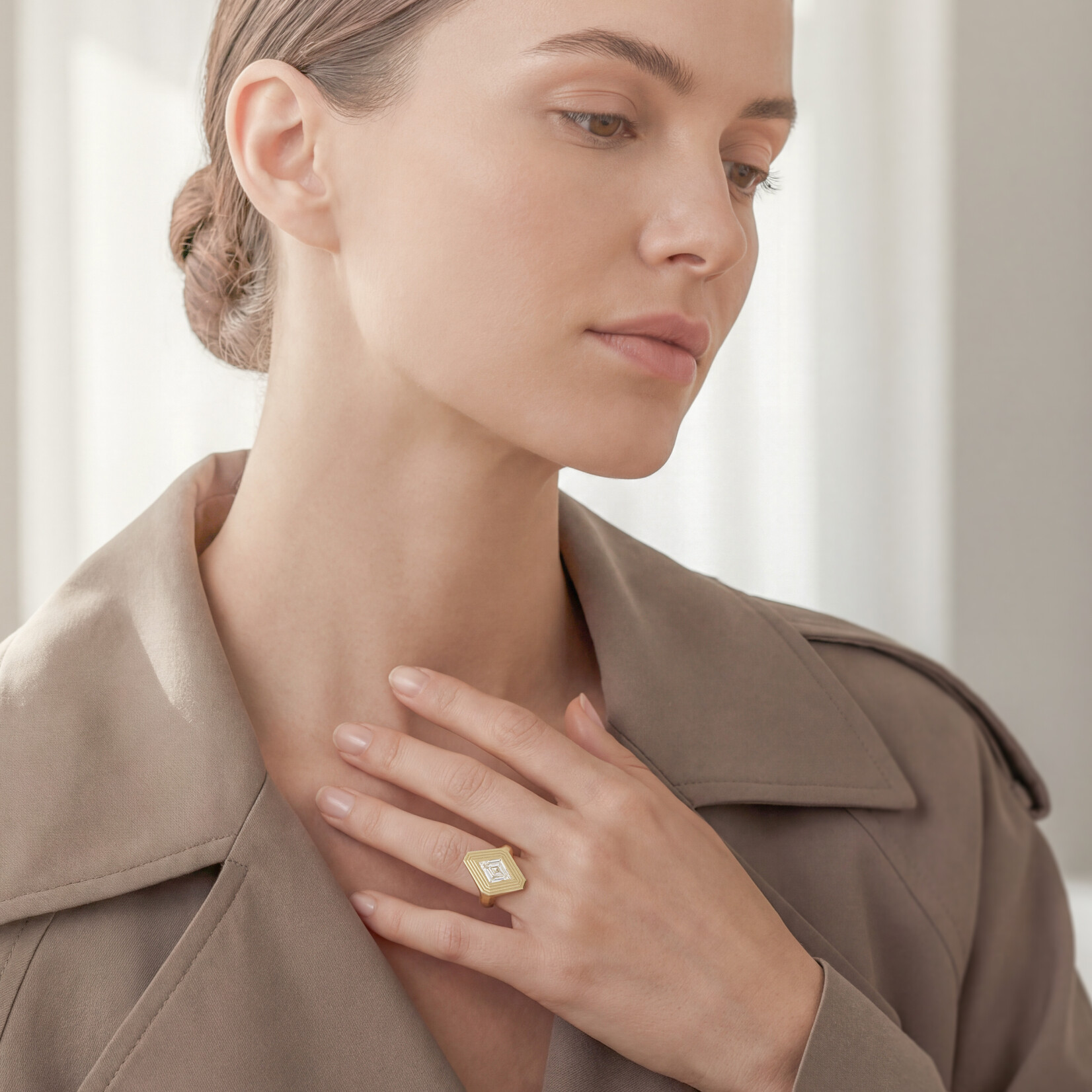 Baxter Moerman Ripple Ring with Lozenge Diamond