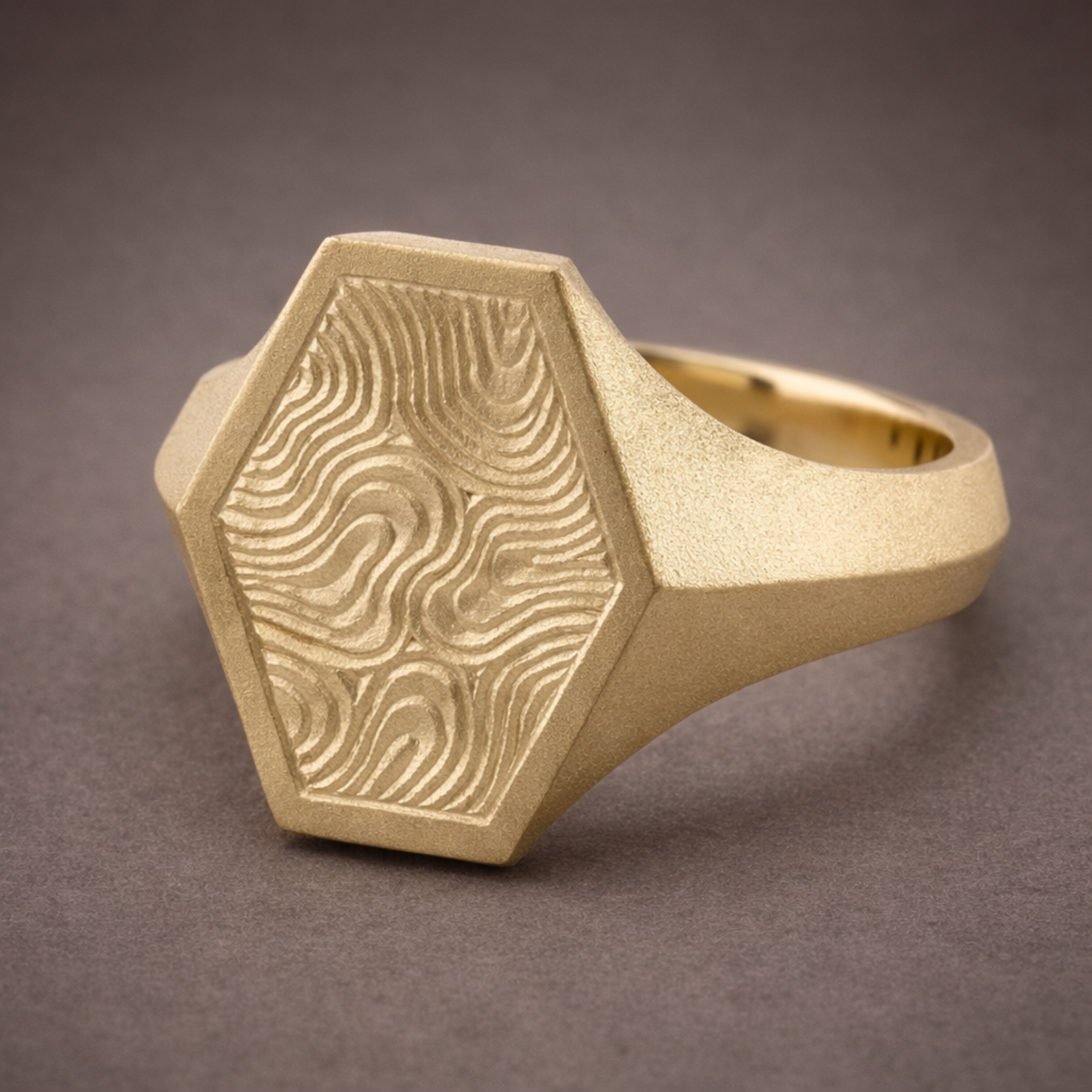 Baxter Moerman Hex Signet Ring with Topographic Engraving