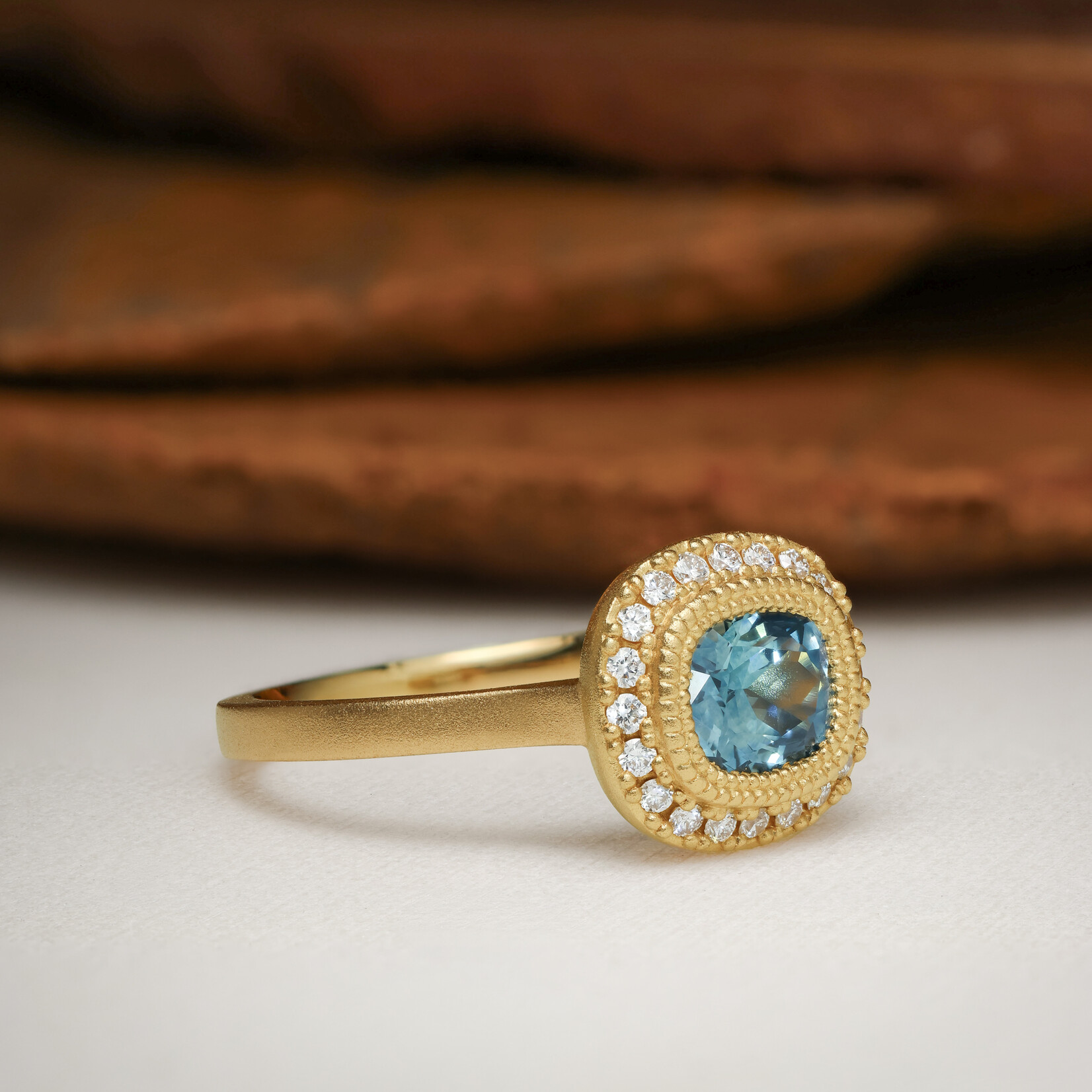 Baxter Moerman Halo Ring with Montana Sapphire