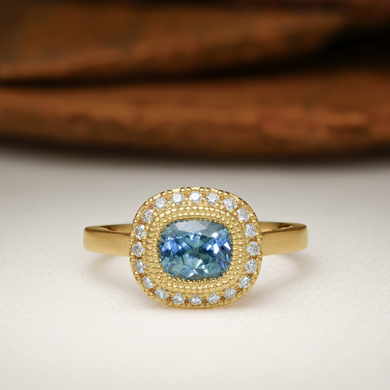 Baxter Moerman Halo Ring with Montana Sapphire