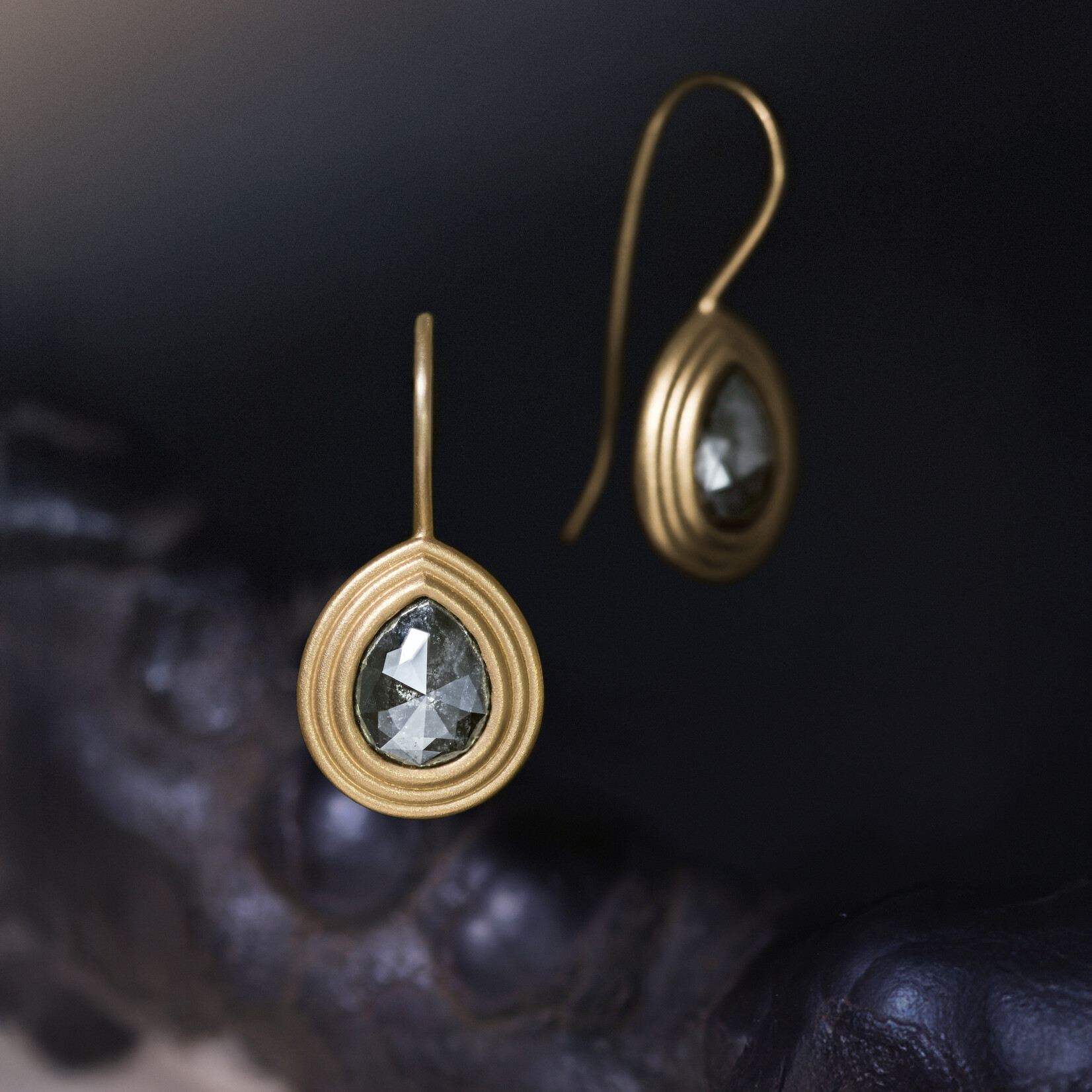 Baxter Moerman Ripple Drop Earrings with Rose Cut Black Diamonds