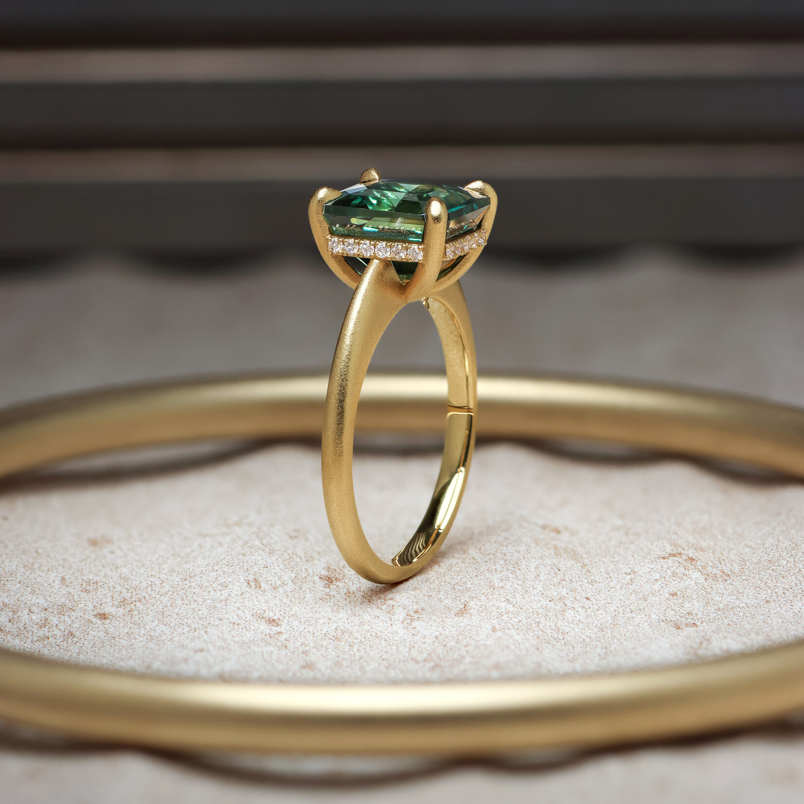 Baxter Moerman Aiko Ring with Teal Sapphire and Hidden Halo