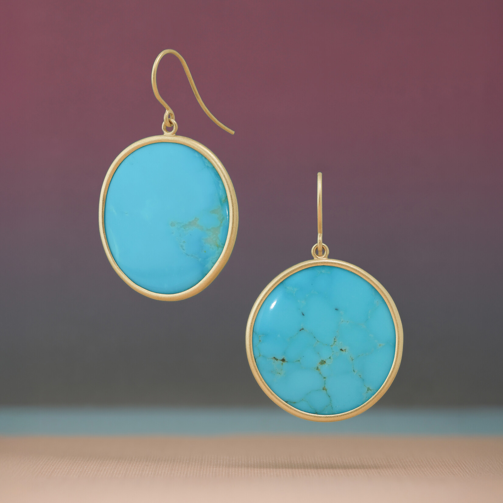 Baxter Moerman Sleeping Beauty Turquoise  Organic Drop Earrings, 18K