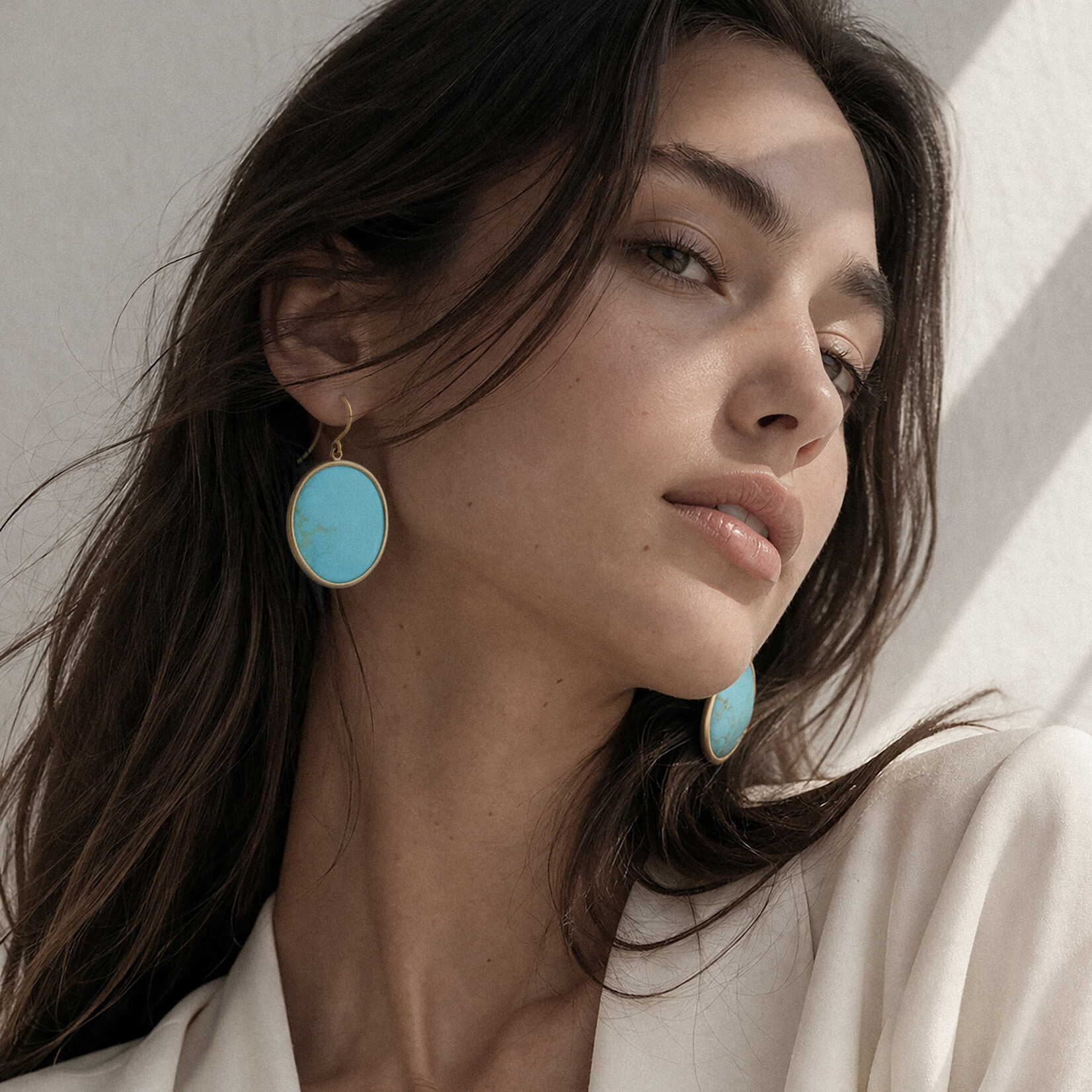 Baxter Moerman Sleeping Beauty Turquoise  Organic Drop Earrings, 18K