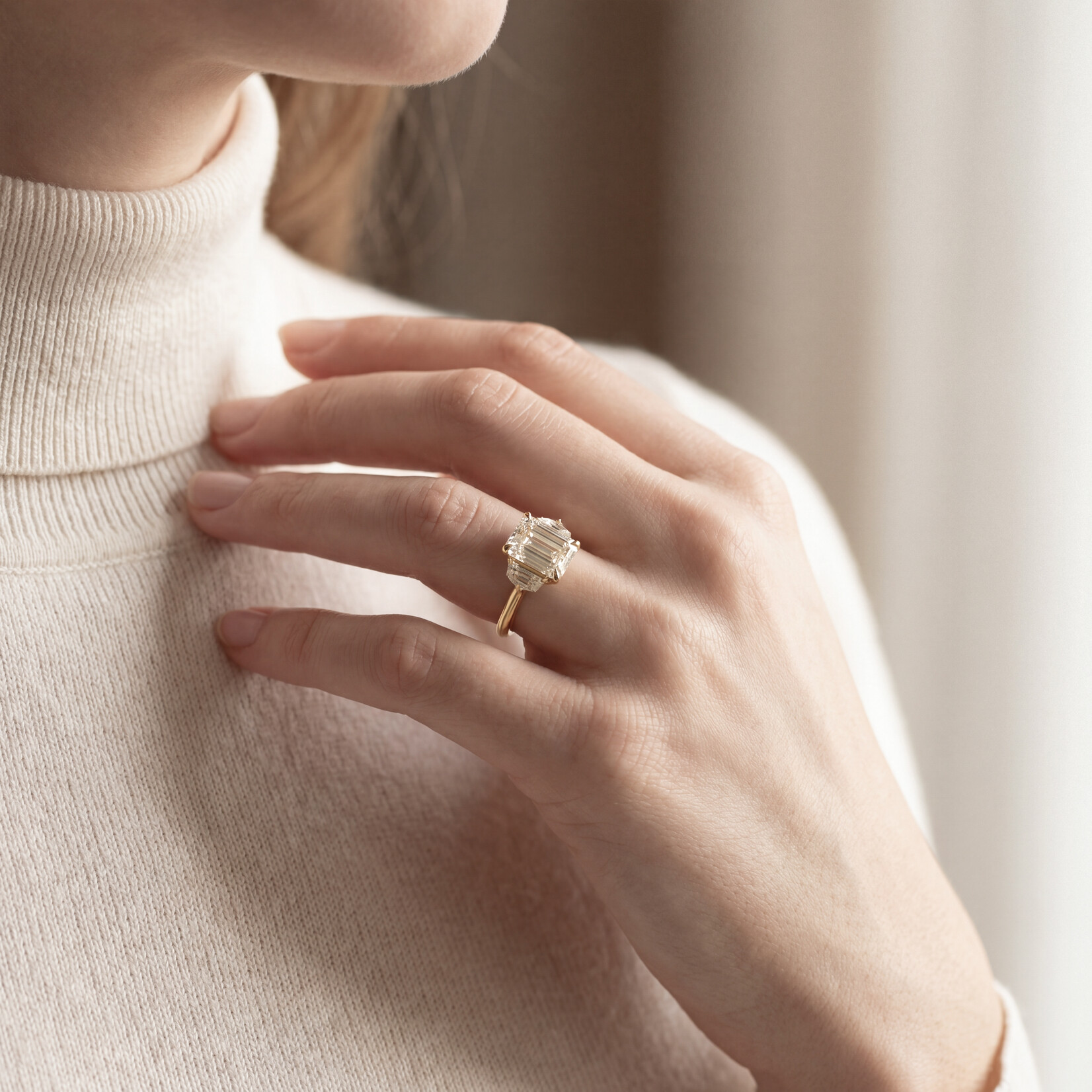 Baxter Moerman Penelope Ring with Emerald Cut Lab Diamond and Cadillac Side Diamonds